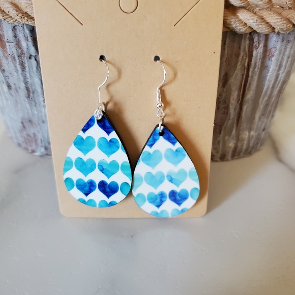 Blue Hearts Teardrop Earrings - Picture 5 of 6